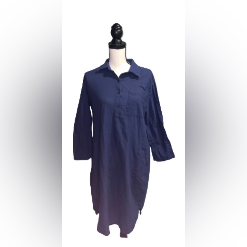 Navy long sleeve button up dress